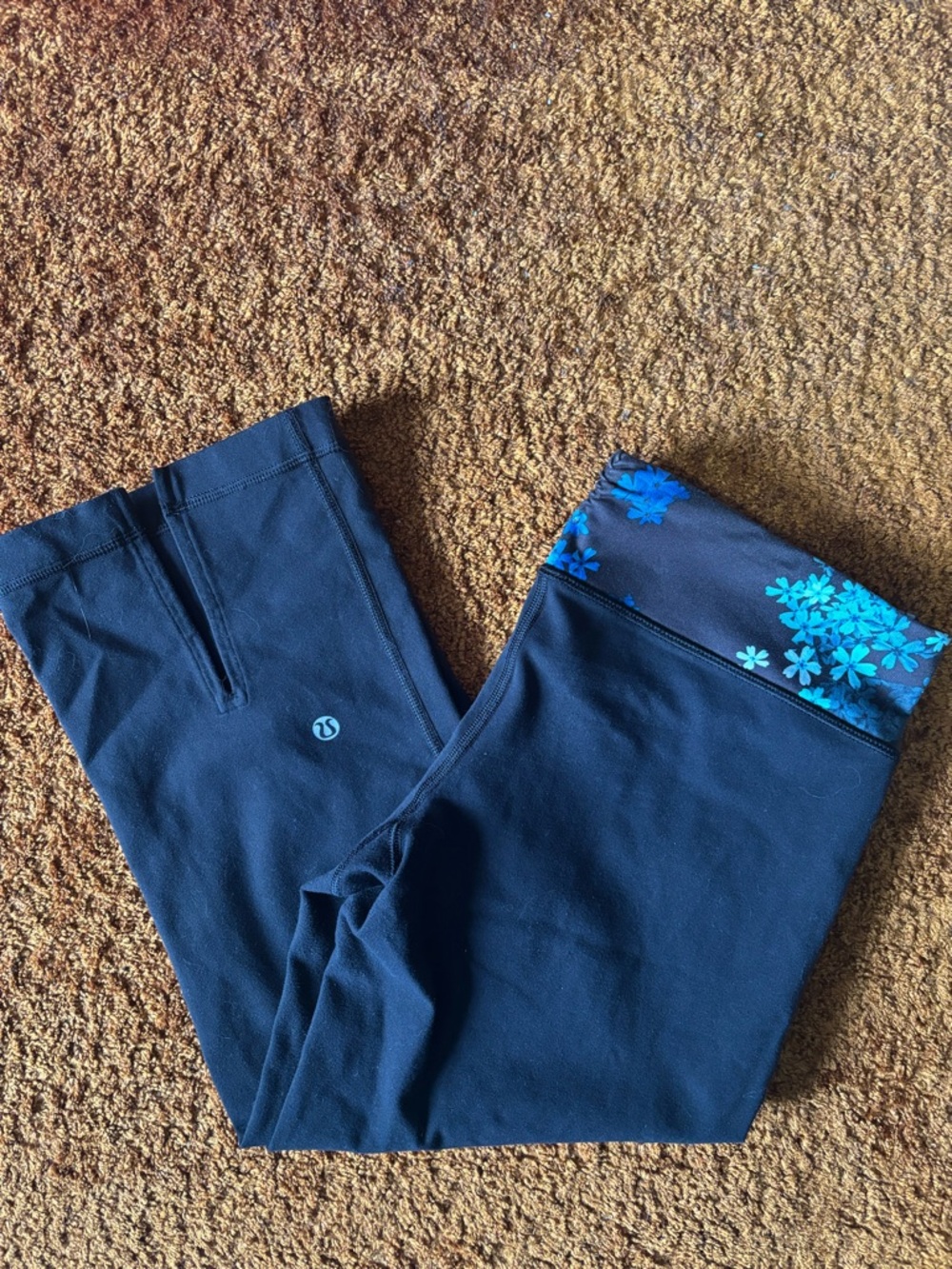 lululemon athletica Navy Capris with Blue Floral Waistband